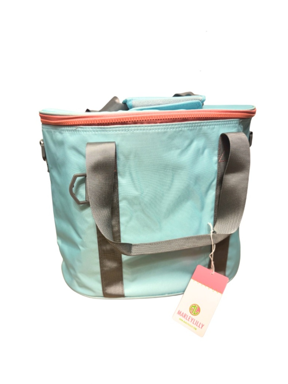 Marley Lilly Teal Travel Tote Bag with Coral Zipper